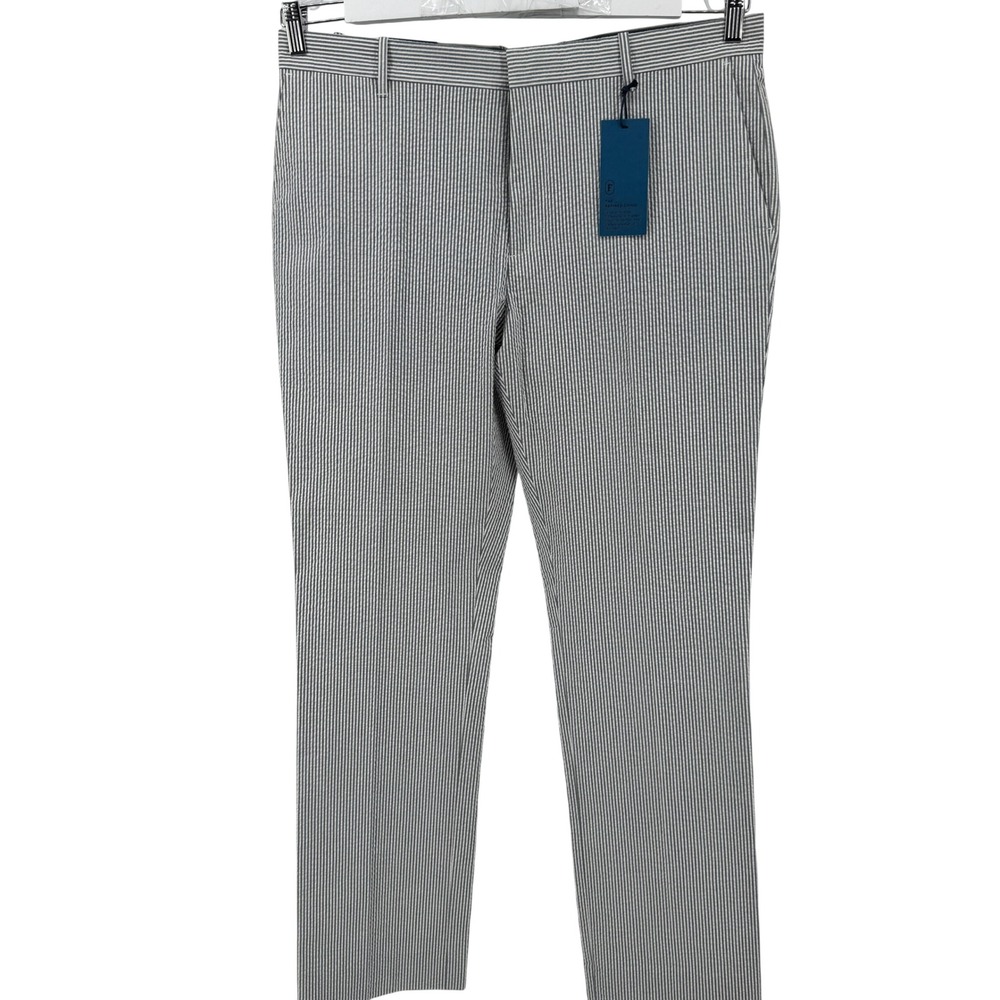 New Fairlane Straight Fit Stretch Seersucker Trouser Mens 35x32 Grey White